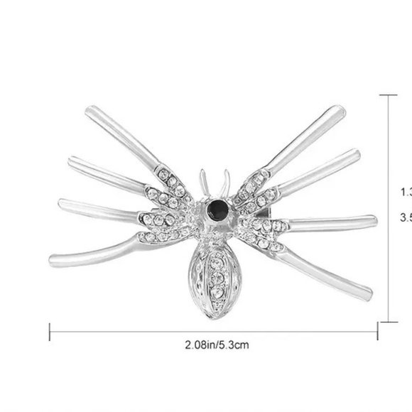 Spider Brooch Pin Silver Black Stone Rhinestones Halloween Glam Stylish Unique - Picture 4 of 4